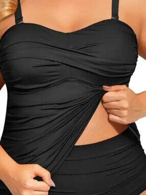 Tankini black bathing suit top from Aqua Eve, consistent with a size 20W. Aqua E